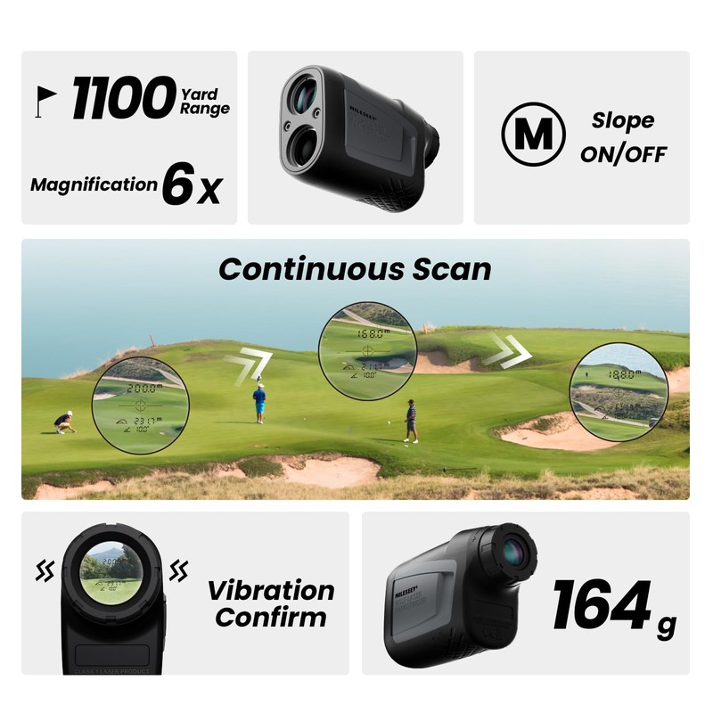 MiLESEEY Golf Range Finder with Slope On/Off,1000 Metres,±0.5m Accuracy,Flag Lock