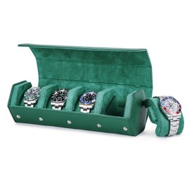 Contact's family 4 Pcs Hexagon Retro Watch Case Genuine Leather Watch Case Watch Storage Box Luxury Velvet Interior Leather Metal Rubber Watch Carrying Travel Business Travel Carrying Carrying