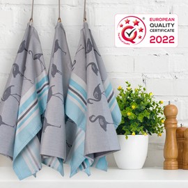 ZWOLTEX Tea Towels Gift Set Made of 100% Cotton I Made in the EU I Oeko-Tex® 100 I Woven Tea Towels - Kitchen Towels 70 x 50 cm (Gift Set (3 x Kitchen Towels), Flamingo (Green)
