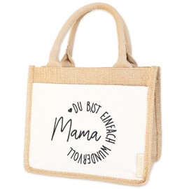 Papierdrachen Jute Bag with Front Pocket and Embroidery Mama – Du bist einfach wundervoll zum Muttertag – Unique Gift Idea – in Size 25 x 15 x 21 cm, Mother's Day