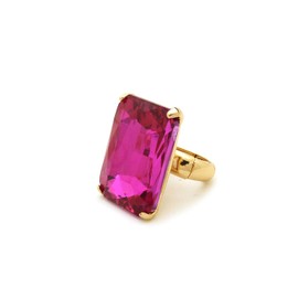 Women's Extra Big Crystal Colorful Stone Stretch Ring (Rectangle - Fuchsia)