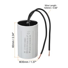 PATIKIL CBB60 10uF Running Capacitor,3pcs AC 450V 2 Wires 50/60Hz Cylinder 60x35mm for Water Pumps,Washing Machines Motor Start