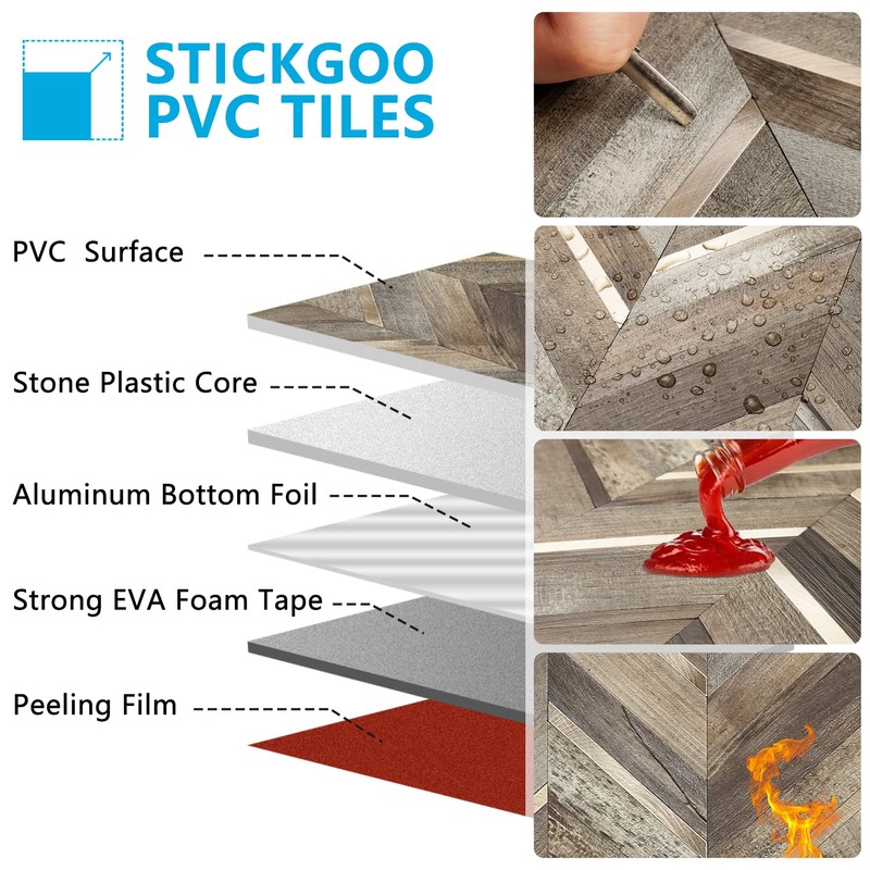 STICKGOO 10-Sheet Herringbone Tile Peel and Stick Backsplash, Faux Wood