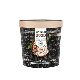 Garnier GOOD Permanent Hair Dye, 100% Grey Coverage, Ammonia-Free, Vegan Hair Colour, with Shea Butter Conditioner, Long-Lasting Glossy Colour for 8 Weeks, No-Drip Formula, 2.0 Truffle Black