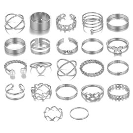 ZOPJUMA Pack of 22 Boho Joint Finger Rings, Open Rings, Fidget Spinner Rings, Vintage Stackable Ring, Ideal for Birthday Parties, Proms etc., Silvery, Non-precious metal