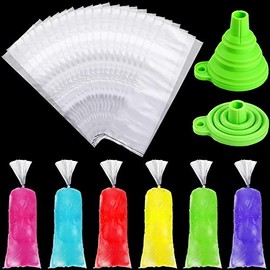 240 Pieces Ice Cream Bags Disposable Ice Pop Mold Bags Plastic Ice Candy Bags with Silicone Funnel for Making Ice Pop Yogurt Candy Freeze Pops (3 x 12 Inch)