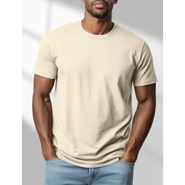 Zengjo Mens Crew Neck T Shirts - Relaxed Fit Plain Soft Tees (Beige,XL)