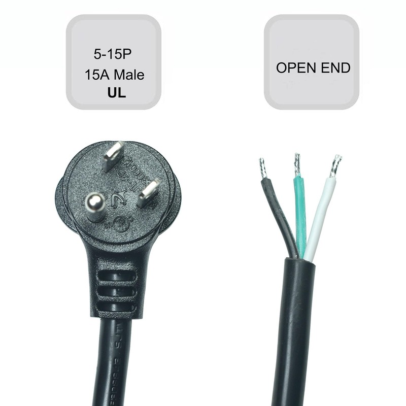 90 Degree Electrical Plug Replacement Power Cord with Open End