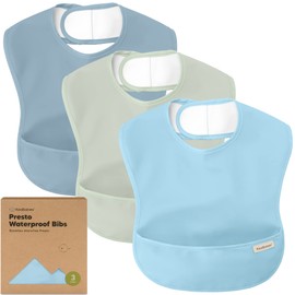 3-Pack Waterproof Baby Bibs for Eating - Lightweight Baby Bib with Food Catcher, Mess Proof Toddler Bibs, Waterproof Bibs for Baby Boys, Baby Girls, Feeding Bibs, Drool Bibs, Baby Food Bibs (Ocean)