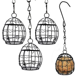 4pcs Fat Ball Bird Feeder,Black Metal Fat Ball Bird Holder, Hanging Bird Feeder Metal Fat Ball Bird Holder with 4 S-shaped hooks for Outdoor Garden Wildlife Birds Finch Sparrow Robin
