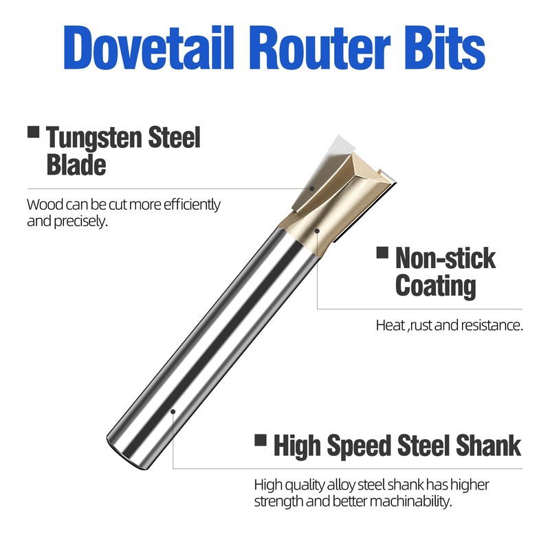 HUHAO Dovetail Router Bit 1/4" Shank 3/8" Dia Carbide Half-Blind