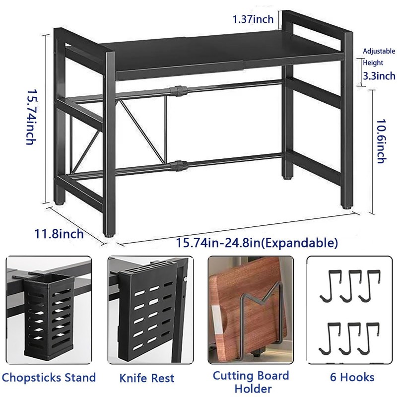 Extendable Microwave Oven Rack, 15.7~24.8" L Expandable Microwave Stand with