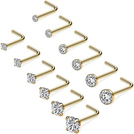 PunkTracker 20G 1.5mm 2mm 2.5mm 3mm 3.5mm 4mm Nose Rings, 4-12Pcs Clear Diamond CZ Nose Studs Nose Piercings Jewellery