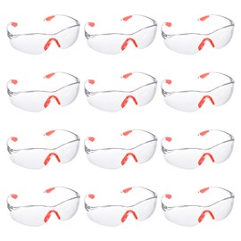 Partideal Pack of 12 Transparent Eye Protection Glasses, Rubber Nose Safety Glasses, Safety Glasses, Safety Glasses, Transparent with Rubber Insert on Nose and Ears, for Work, Personal Protection