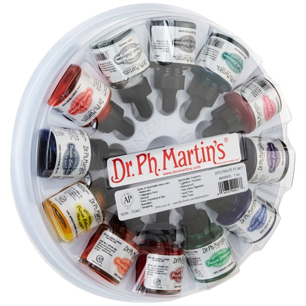Dr. Ph. Martin's Spectralite Private Collection Liquid Acrylics (Set 1) Acrylic Paint Set, 1.0 oz, Set 1 Colors, 1 Set of 12 Bottles