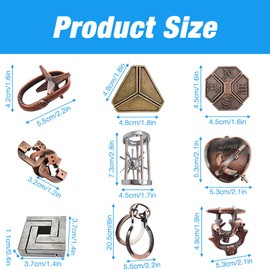 Mineup Metal Puzzle Games, Pack of 9 Metal Puzzles, IQ Games, Patience Games, Metal Puzzle Games for Children, 3D Metal Puzzle Games, Brainteaser Puzzle for Children Adults