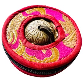 QT S Tibetan Handmade Yoga Meditation Om Tingsha Bell Chimes Cymbal Set, with Handmade Unique Bag (2.75 Inches Buddhist Tingsha, Om Mani Padme Hum Mantra) Made in Buddha Born Country Nepal (Maroon)