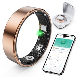 SARUNN ER SARUNN ER Smart Ring with Sleep Monitoring, Step Counting, Heart Rate, Blood Oxygen, Blood Pressure for iPhone and Android, No Subscription Fee, IP68 Waterproof Health Tracker (Rose Gold, 7)