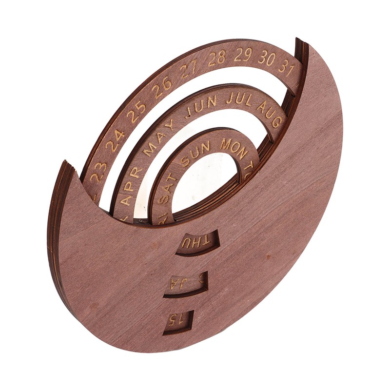 Wooden Disc Calendar Dark Brown Rotatable Disc Natural Wood Vintage