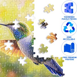 EIYRURU 300 Pieces Puzzle for Adults,Hummingbird and Flowers Large Pieces Jigsaw Puzzle for Kids Adults Seniors,Recycled Paper,Glossy & Sturdy Pieces,Challenging Puzzle & Perfect Family Game (20.5 x 15 in)