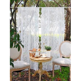 Devola Lace Curtains White Curtain Transparent Flowers Kitchen Curtains Country House Style Panel Curtains Long Balcony Door Window Curtains for Living Room H x W 100 x 140 cm 1 Piece