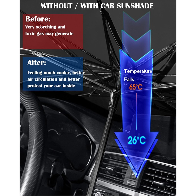 AsgenoX Large Car Sunshade Front Windshield with Safety Hammer Car
