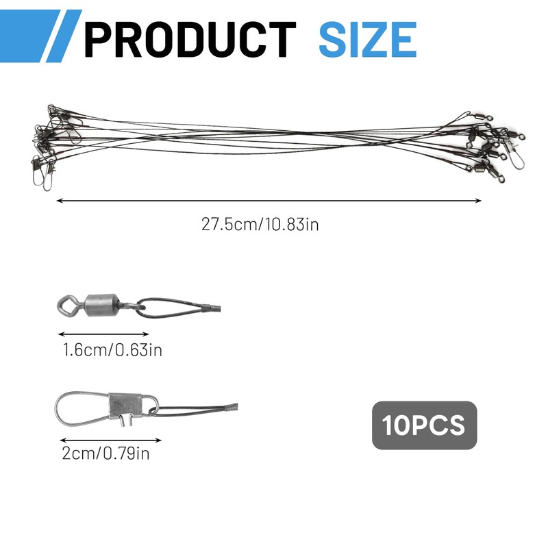 10pcs Fishing Wire Trace Leaders - Stainless Steel Lure Wire