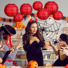 Bencailor 13 Pcs Sports Paper Lanterns Sport Themed Paper Soccer Baseball Football Basketball Lanterns for Indoor Outdoor Sport Themed Birthday Party Decoration (Spider Web)