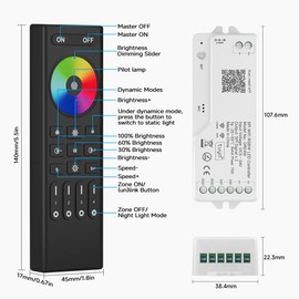 BTF-LIGHTING 2.4G WiFi SPI RGBW LED Controller DR04W and RF Remote RC03RFB Kit Support Tuya APP/Smart Life Control Alexa/Google Home Voice Control for SMD FCOB SK6812 WS2814 etc RGBW LED Strips