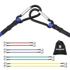 WORKPRO 8PCS Bungee Cords Heavy Duty Outdoor 18", 24", 48", 60" in a Storage Bag