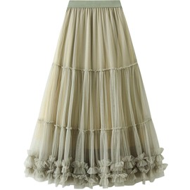 Velinsak Skirts for Women Long Length Tutu Tulle Skirt Fairy Tiered A Line High Waist Flowy Skirts B-Green One Size
