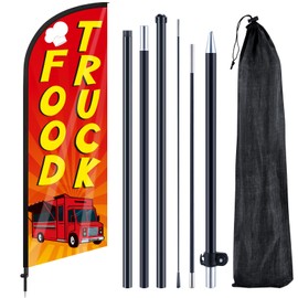 Remagr Food Truck Feather Flag 7 ft Advertising Swooper Flag Banner Signs with Pole and Ground Stake for Store Business Outside