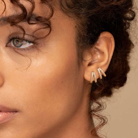 MILACOLATO 925 Sterling Silver Hoop Earrings for Women 14K Gold Plated CZ Earrings Hypoallergenic Small Hoop Earrings for Sensitive Ears