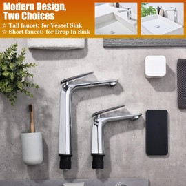 TOCALOCA Tall Vessel Bathroom Faucets Chrome Silver Basin Mixer Tap Single Handle1 Hole, Modern Vessel Sink Faucet Polished Chrome Basin Faucet Brass Single Lever Lavatory Faucet