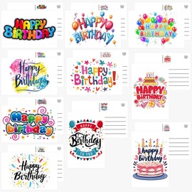 Pinovk 100 Pack Happy Birthday Postcards - Assortment Bulk Birthday Postcards Blank Happy Birthday Postcards 4x6 Inches, 10 Unique Designs, Ideal for Kids, Men, Women, and Elderly
