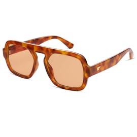 VANLINKER Retro Square Aviator Sunglasses for Women Men 70s Vintage Style Trendy Flat Top Rectangle Sun Glasses VL9826, Bright Yellow Tortoiseshell, Brown