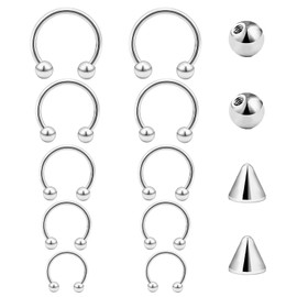 Besyvvin 16G Horseshoe Lip Nose Septum Eyebrow Ring Stainless Steel Silver Helix Tragus Cartilage Piercing 6/8/10/12/14mm Hoop