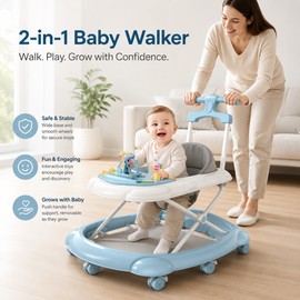 2-in-1 Baby Walker for Walking Practice – Adjustable Activity Walker with Music, Lights & Dining Tray