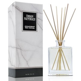 Urban Naturals Lemon Verbena Reed Diffuser Set with Reed Sticks – Tart Citrus with Bergamot & Greens – Sleek Rectangular Refillable Glass Bottle – Made in The USA