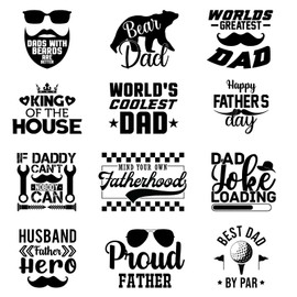 12pcs Fathers' Day Iron On Decals Thermal Transfer Stickers for Clothing Appliqued Sublimation Patches Iron On Transfer Designs Heat Press Vinyl for Shirts Pillow Covers