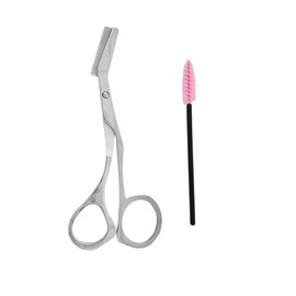 Stainless Steel Eyebrow Scissors, Eyebrow Trimmer Scissors with Comb Professional Trimming Tool, Compact Travel Grooming Kit with Brush (Silver)