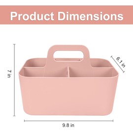 Multipurpose Organizer with Handles Stackable Plastic Storage Basket Divided Storage Tote Bag for Art Craft Supplies, Makeup,Bathroom,Shower, Cleaning, Kitchen, Office, Dorm, Desktop (Pink)