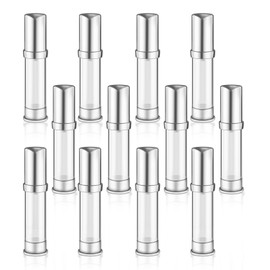 BOSMIOW 12 Pieces 0.35oz/10ml Clear Airless Pump Bottles with Silver Lids,Plastic Vacuum Pump Jars,Refillable Cosmetic Containers,Travel Sample Dispenser for Foundation,Lotions,Shampoo,Moisturizer
