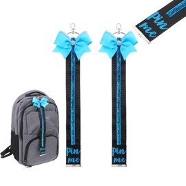 Grevosea 2 Pcs Pin Me Ribbon for Cheer Bag, Glitter Cheer Pin Holder Cheerleading Bow Keychain Backpack Accessories Cheerleader Gifts (Blue)