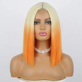 Luovce Synthetic Wigs For Women Short Bob Straight Wig 14 inches Small-Part-Lace Front Wigs (#ROR/613 Color)