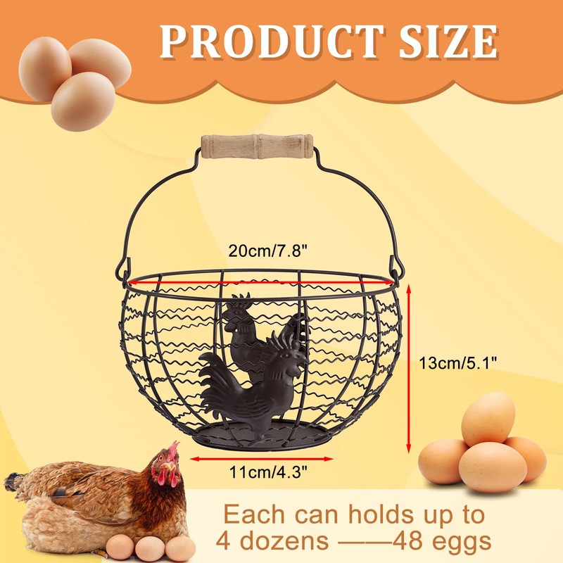 Farmhouse Egg 8'' Basket for Gathering Fresh Eggs, Wire Egg