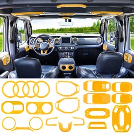 LAIKOU 21PCS Full Set Interior Decoration Trim Kit fit for Jeep Wrangler JL JLU 2018-2023 & Gladiator JT | Air Conditioning Vent Door Handle Speaker Light Headlight Switch Cover (Yellow)