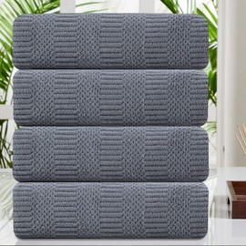 4 Piece Large Bath Towel Set 35"x70" Gray Extra Large Bath Sheets Oversized Jumbo Towels 600GSM Soft Highly Absorbent Quick Dry Beach Chair Towels Woven Towels for Bathroom Hotel and Spa