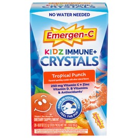 Emergen-C Kidz Immune Plus Crystals, On-The-Go Immune Support Supplement with Vitamin C, Vitamin D, B Vitamins, Zinc and Manganese, Tropical Punch - 28 Stick Packs