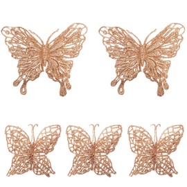 Pack of 16 Butterfly Christmas Tree Decorations with 16 Small Clips, Christmas Decoration Butterfly Christmas Tree Pendants, Tree Decoration Butterfly for Thanksgiving Christmas Decoration (A)